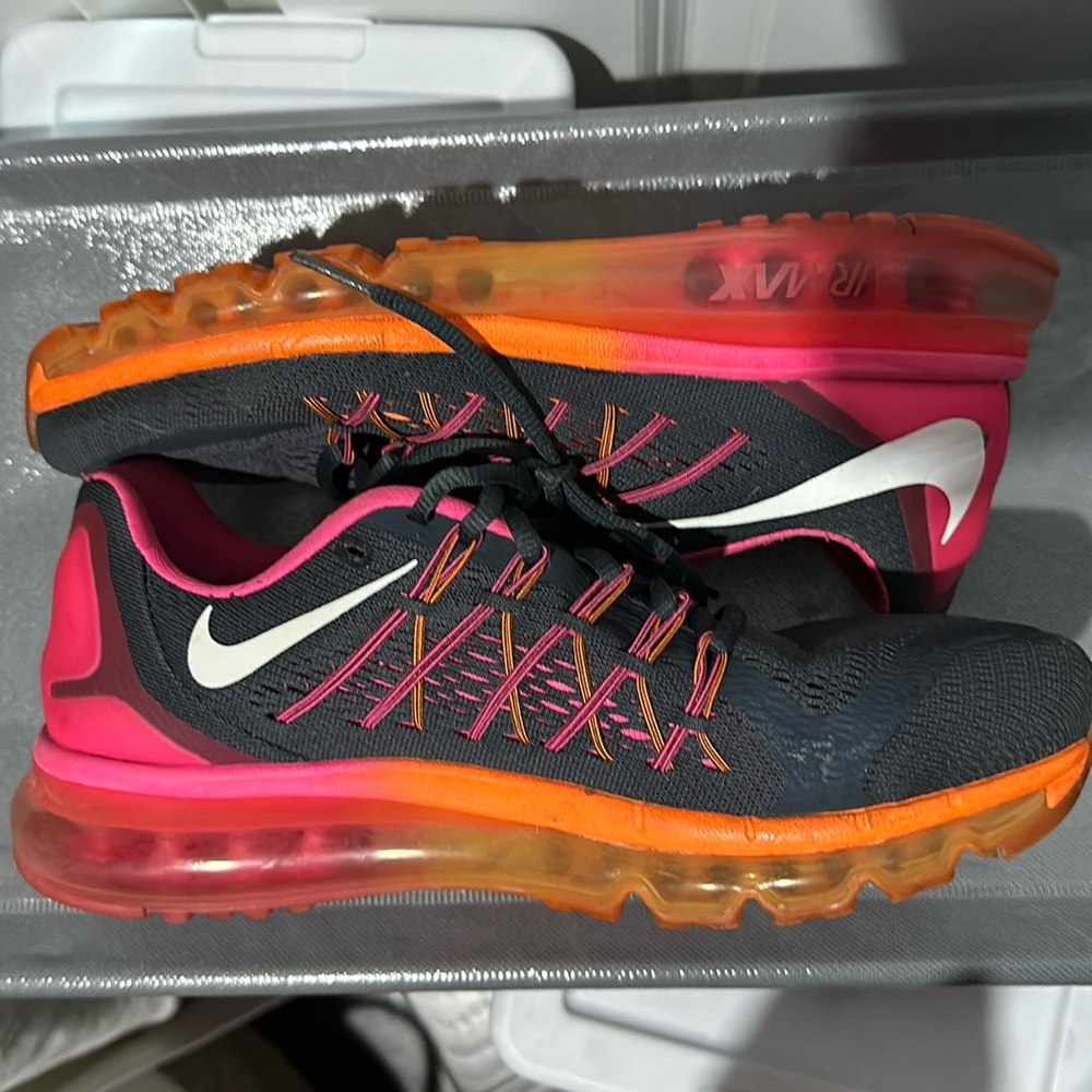 Gray, pink and orange air max